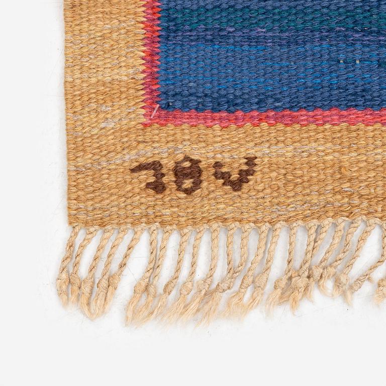 a carpet, flat weave, c 243 x 170 cm, signed JBV (Johanna Brunssons Vävskola).