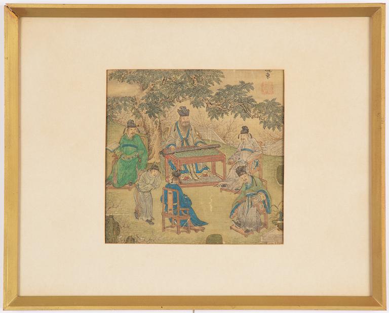 Oidentifierad konstnär, Kina, Figurscen i landskap, kopia efter äldre mästare, 1900-tal.