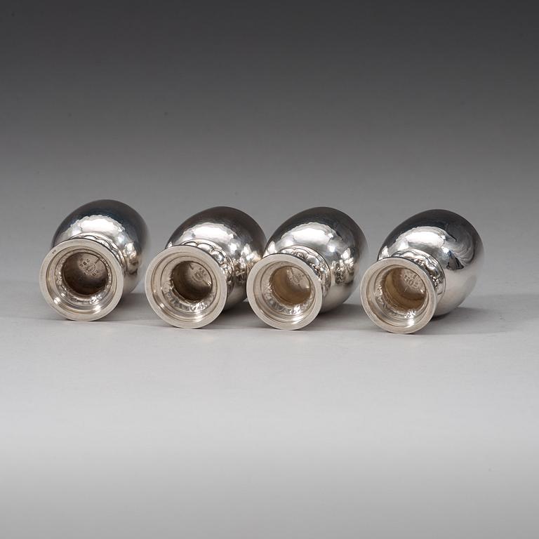 Georg Jensen, a set of four sterling beakers, Copenhagen 1977-1996, design nr 296B.