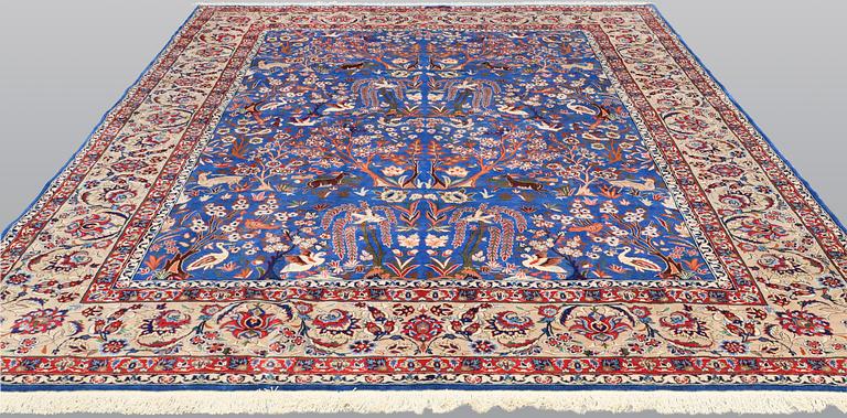 A pictoral Yazd carpet, c. 411 x 300 cm.