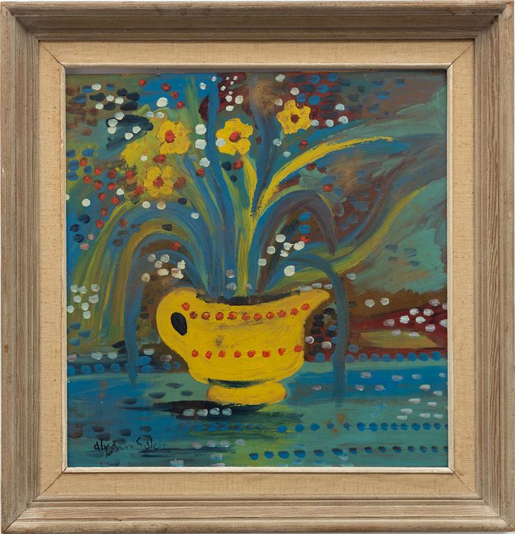 Aly Ben Salem, Still Life with Flowers in a Yellow Jug.