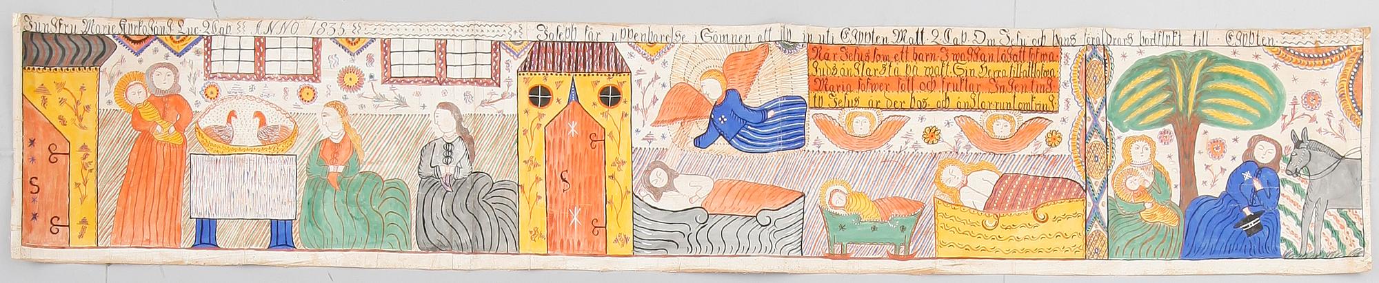 BONADSMÅLNING, papper klistrat på duk, märkt Anno 1835.