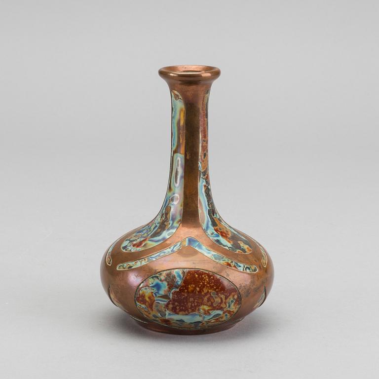 JOSEF KNIZEK, an Art Nouveau glass and copper vase.