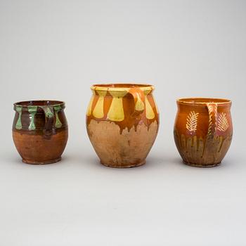 A lot of three folk art pottery jars 19th century.