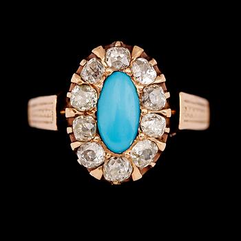 RING, 18K guld, turkos och diamanter.