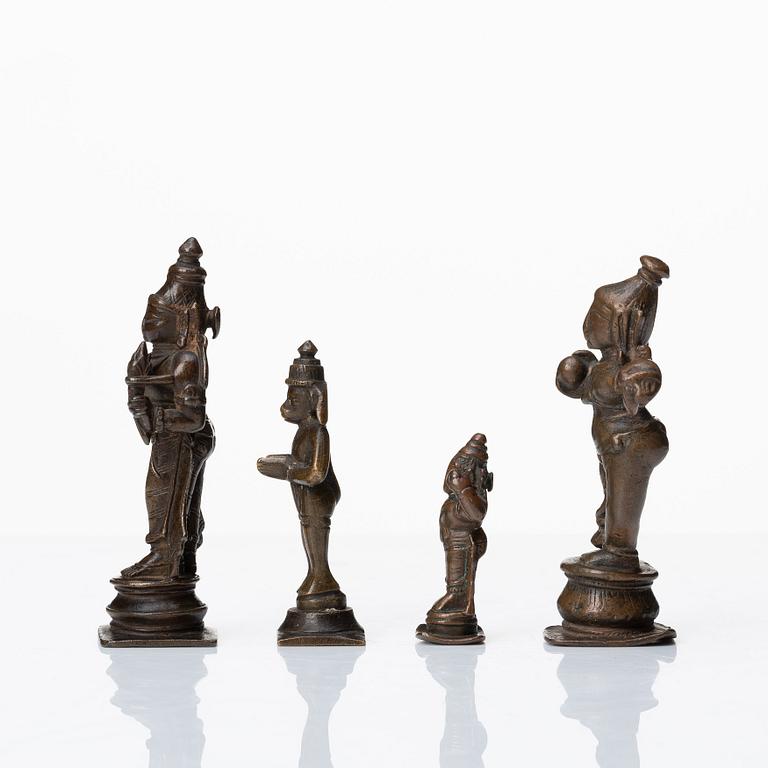 A group of four bronze miniature sculptures, India, 19th Century or older.