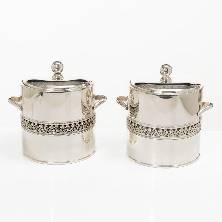 Ice buckets with lids, a pair, silver-plated, Mazzucconi Firenze, Italy.