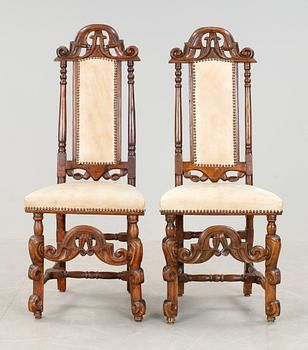 STOLAR, sex + två stycken. Omkring år 1700. Barock.