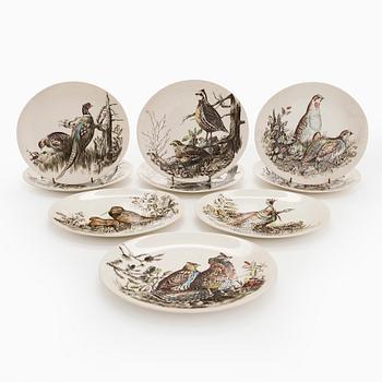 9 “Birds” plates, earthenware, Johnson Bros, England, first half/mid-20th century.