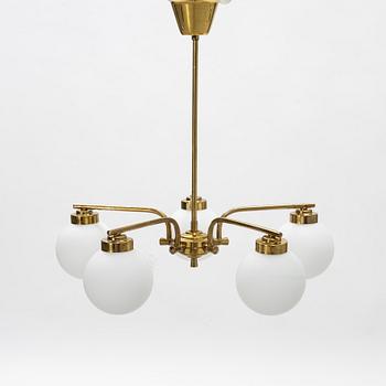 A brass and glass ceiling lamp, mid 20th Century.