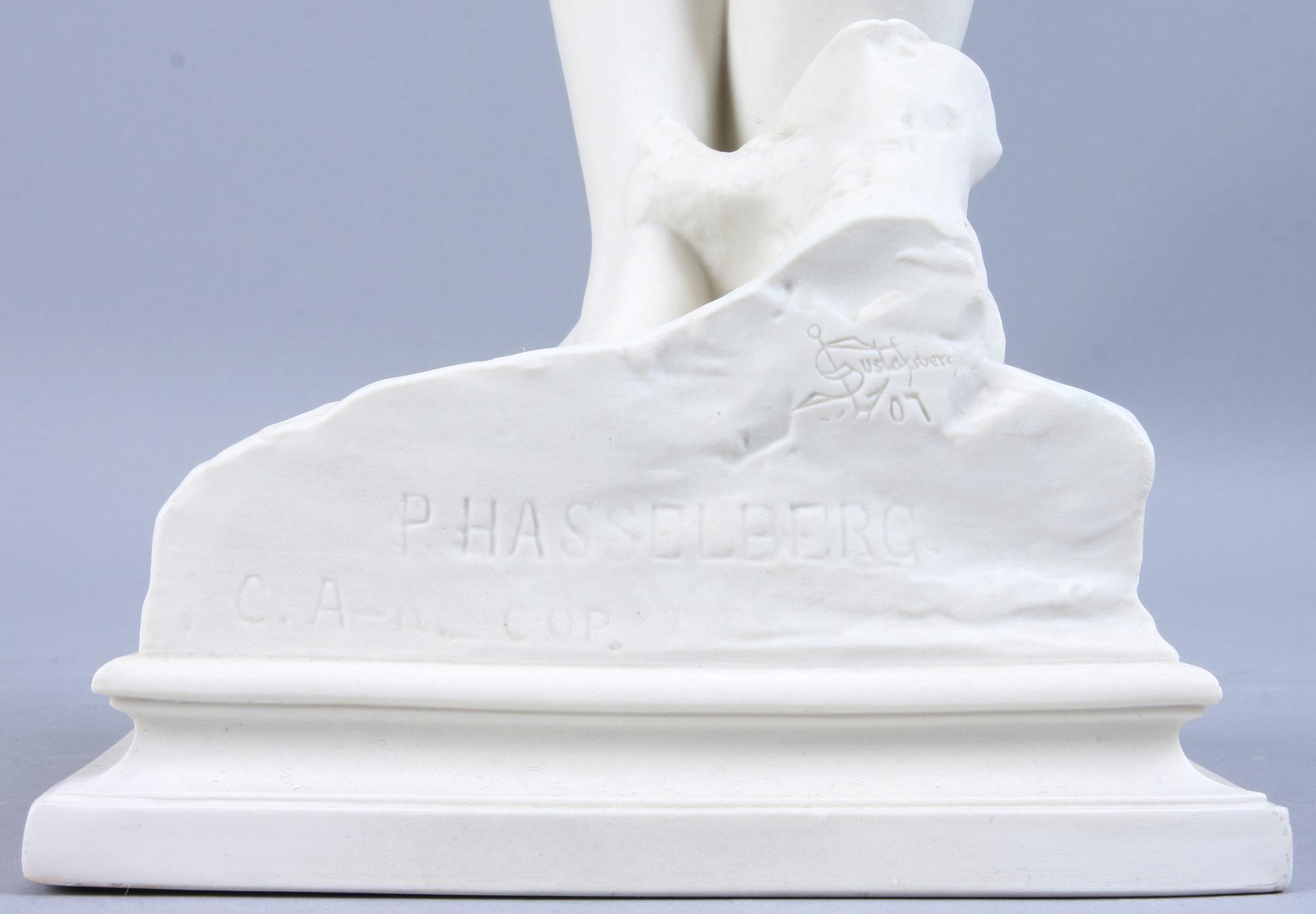 PER HASSELBERG, efter, figurin, parian, "Snöklockan", Gustafsberg, dat 1907.