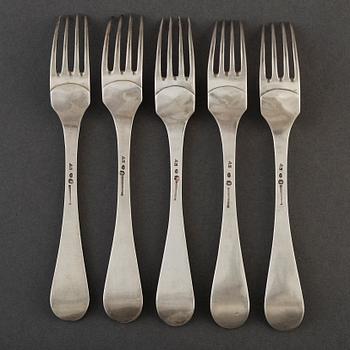 JONAS TROSELIUS, gafflar 5 st, silver, Stockholm 1807.