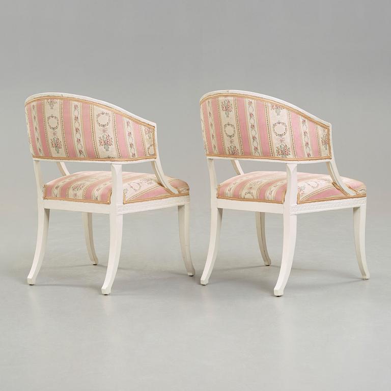 A pair of late Gustavian circa 1800 armchairs.