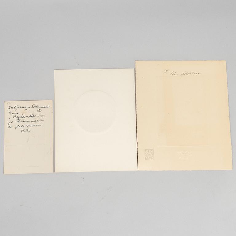 Kungliga fotografier, 3st, egenhändigt signerade av prins Wilhelm och prinsessan MAria, daterade 1908 resp -09.
