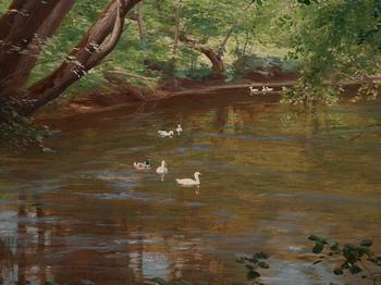 Johan Krouthén, Woodland with lake and birds.