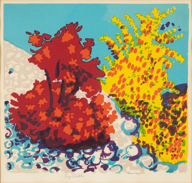 Inge Schiöler, lithograph in colours, signed provtryck.