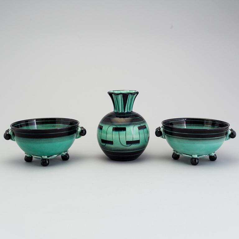 2 bowls and 1 vase of the "V series", Ilse Claesson for Rörstrand, 1930´s.