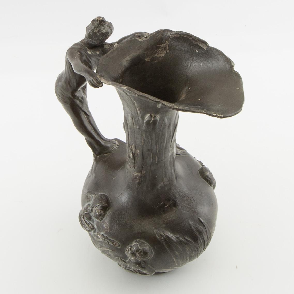 Jean-Maurice Petizon, Vase, Art Nouveau, pewter, France.