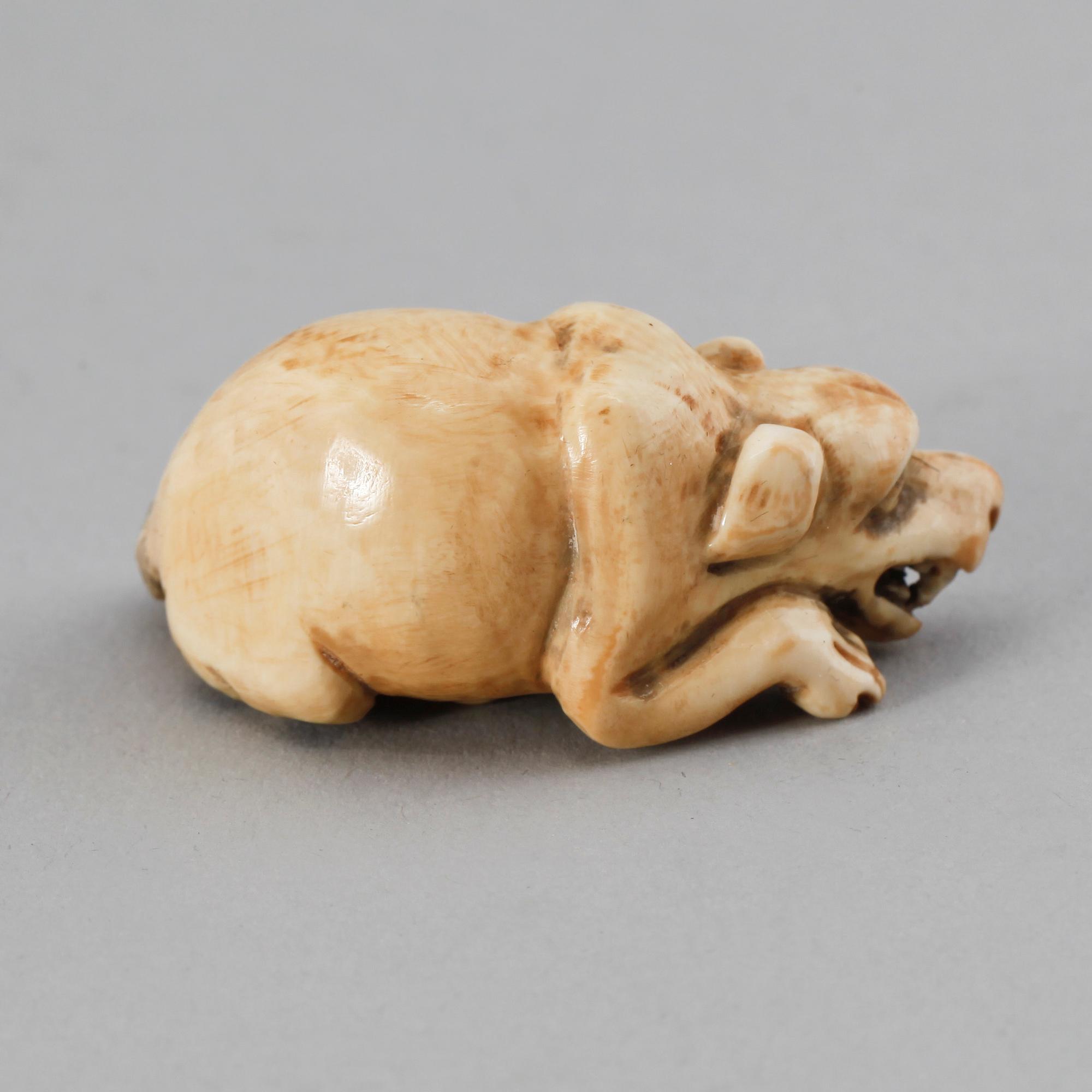 NETSUKE, ben, Japan. 1900-talets första hälft. Undertill otydl. märkt Yamakawa?.
