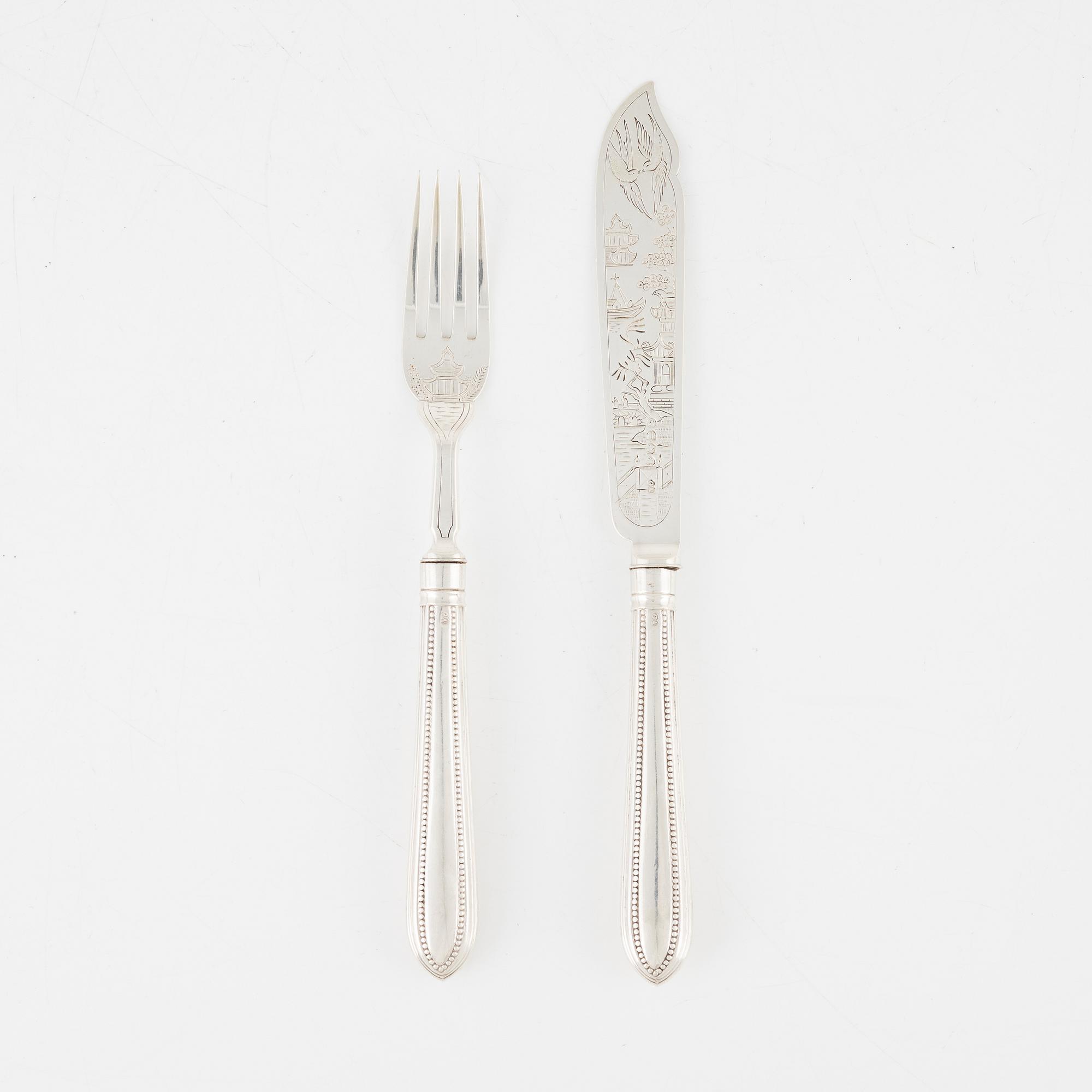 A 24piece silver cutlery set, George Aldwinckle, London, England, 1879.