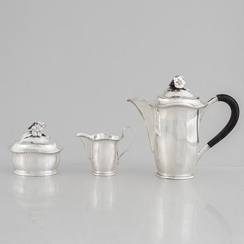 Carl Fredrik Carlman, kaffeservis, 3 delar, silver, Stockholm 1945-1947.