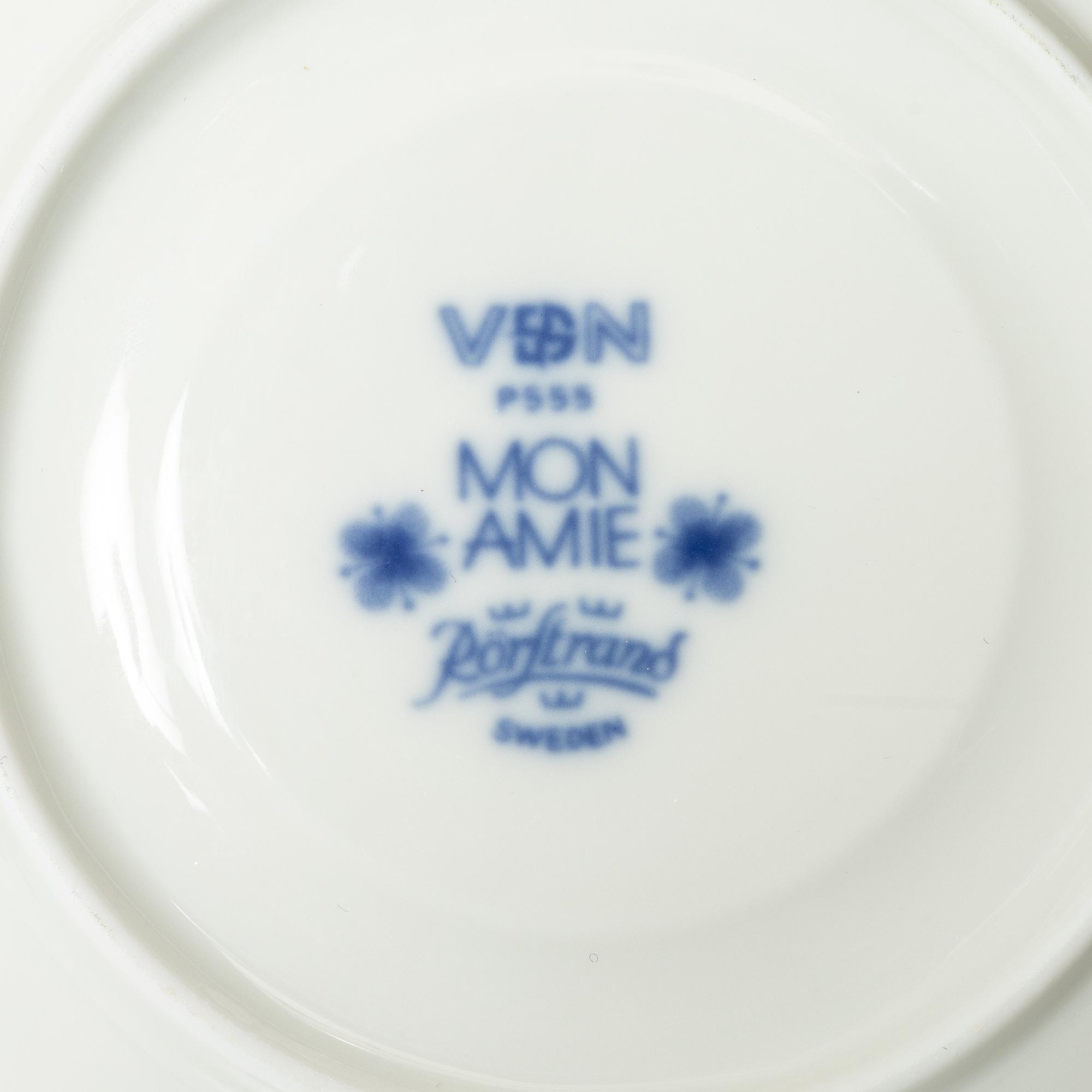 Marianne Westman, nine tea cups with saucers, porcelain, 'Mon Amie', Rörstrand.