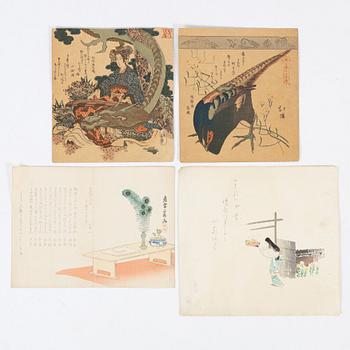 Various artists, including Yashima Gakutei and Totoya Hokkei, a set of four surimono woodblock prints in colours.