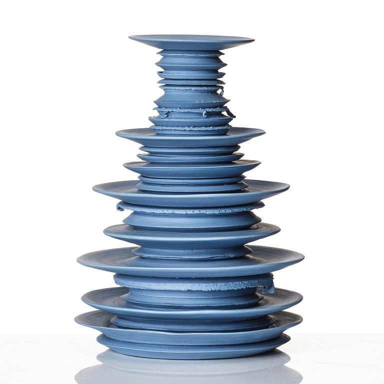 Gustaf Nordenskiöld, a unique porcelain object/ candlestick 'R.p.m - a rotation in stillness' (blue no 1), circa 2009.