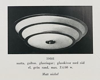 Harald Notini, taklampor, ett par, modell "10401", Arvid Böhlmarks Lampfabrik, Stockholm, 1930-tal.
