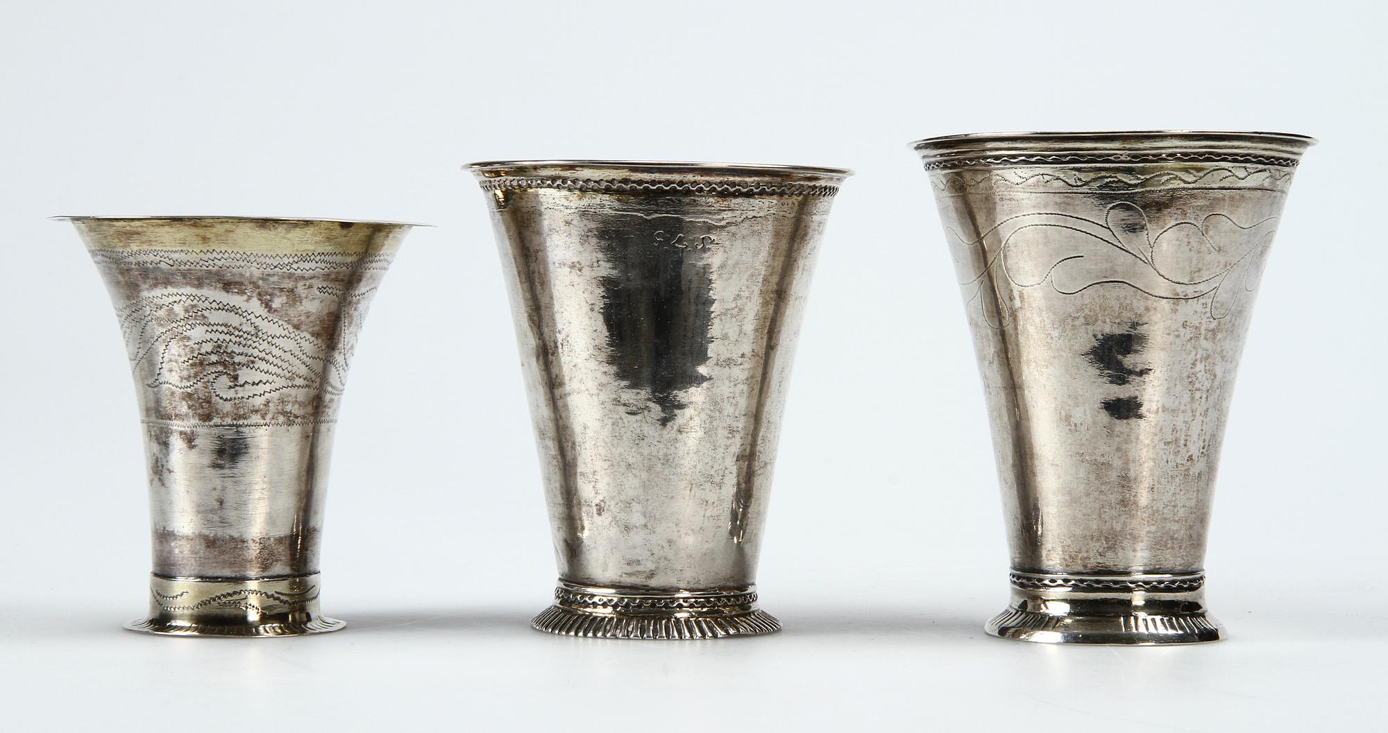 BÄGARE, 3 st, 1700/1800-tal. Vikt ca 190 gr.