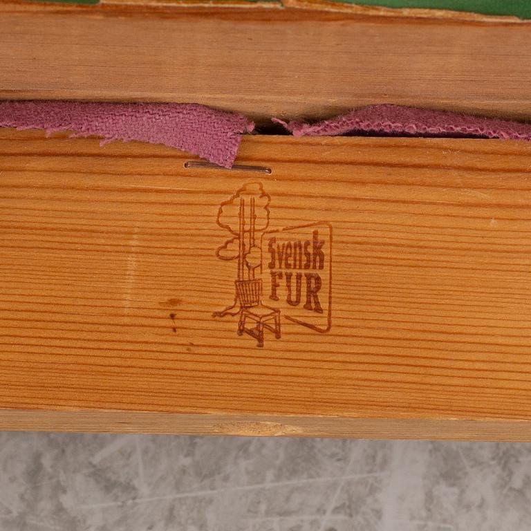 Carl Malmsten, dining table and four chairs, including Svensk Fur, second half of the 20th century.