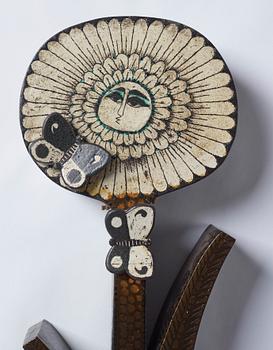 Birger Kaipiainen, a glazed ceramic sculpture of a sunflower with butterflies, Rörstrand, Sweden 1950's.