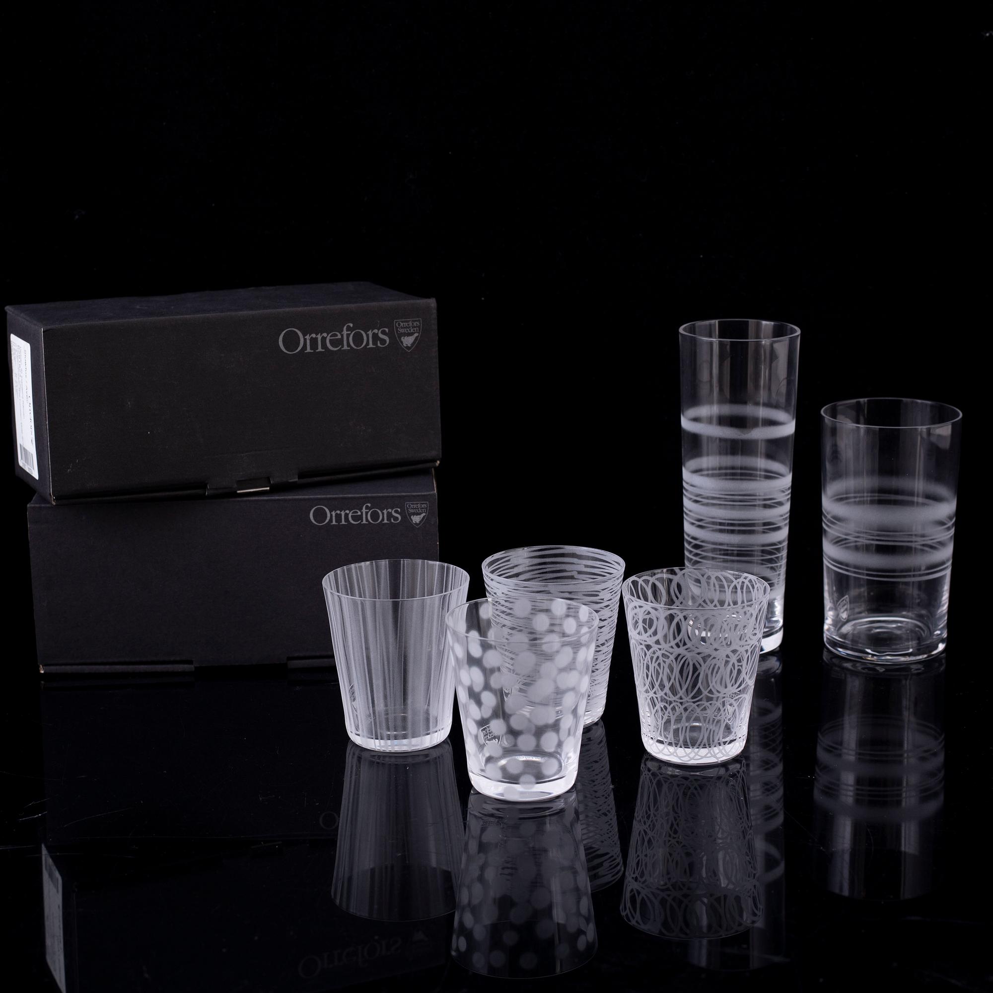 INGEGERD RÅMAN, glas, 6 delar, Orrefors, 2000-tal.