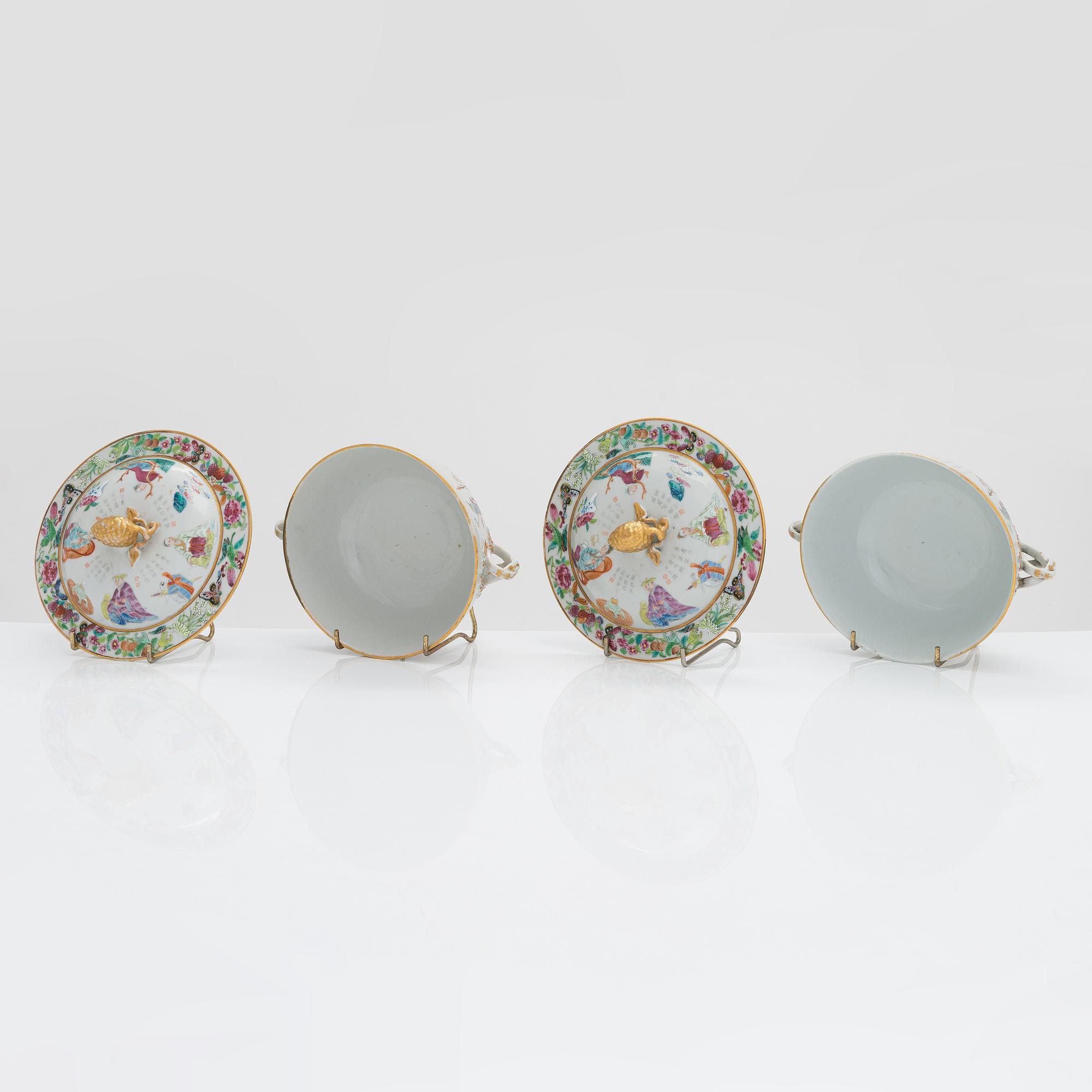 Kannellisia maljoja, 2 kpl, posliinia, Kanton, 1800-luku.