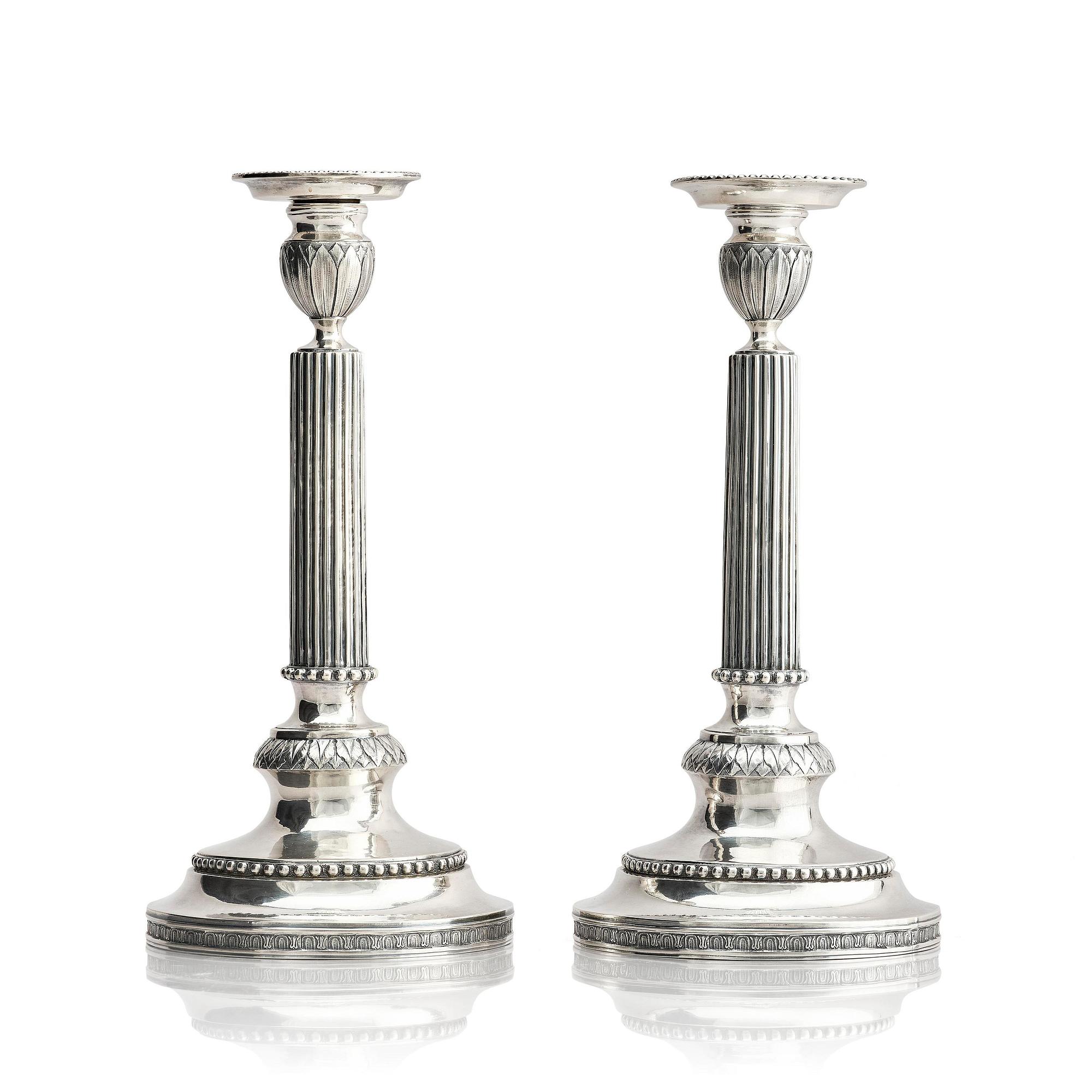 A pair of 18th century silver candlesticks, marks of Simson Ryberg, Stockholm 1789.