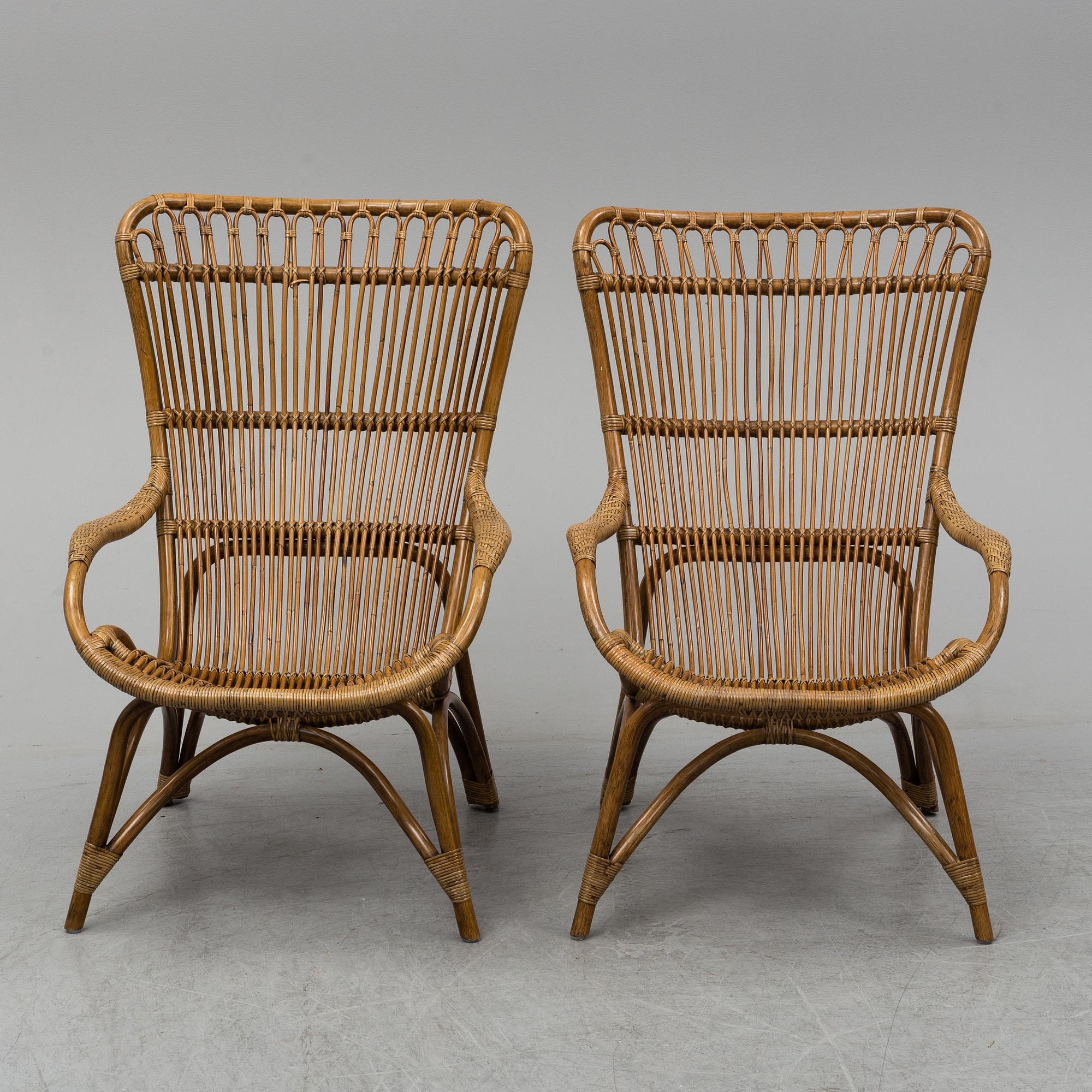 A pair of bamboo and rattan easy chairs, Sika-Design.