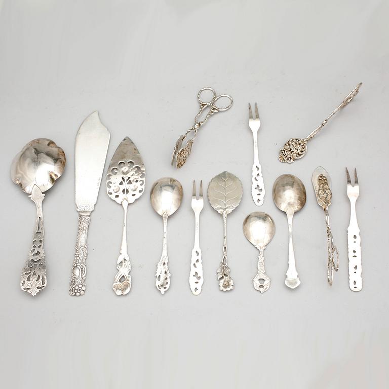 PARTI SILVER, 13 delar, bl.a GEWE, 1947, ca 380 g.