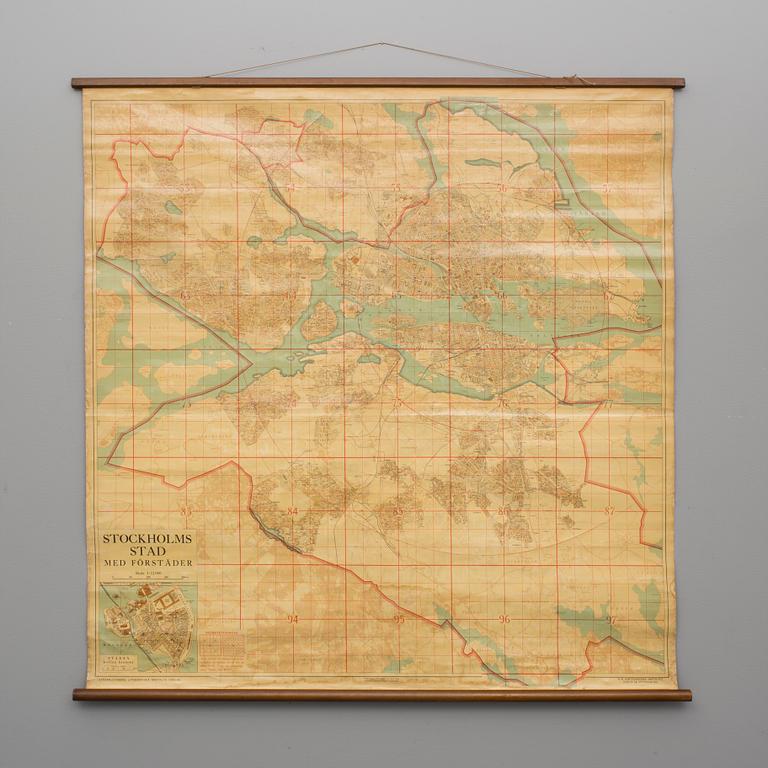 SKOLKARTA, "Stockholms stad med förstäder", A-B Kartografiska Institutet, 1942.