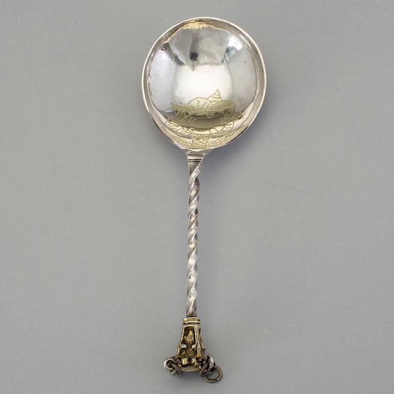 A Swedish 18th century parcel-gilt spoon, mark of Johan Grubb (Hudiksvall 1725-1756 (-58)).