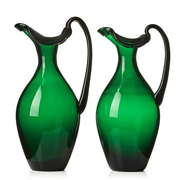 3. Edward Hald, two emerald green claret jugs, Sandvik's glassworks, Sweden ca 1929, model HS 1021.