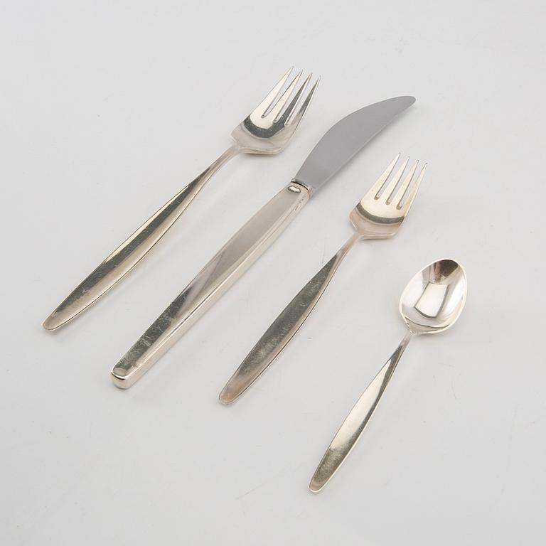 Tias Eckhoff, silver cutlery 48 pcs "Cypress" for Georg Jensen Copenhagen Denmark.