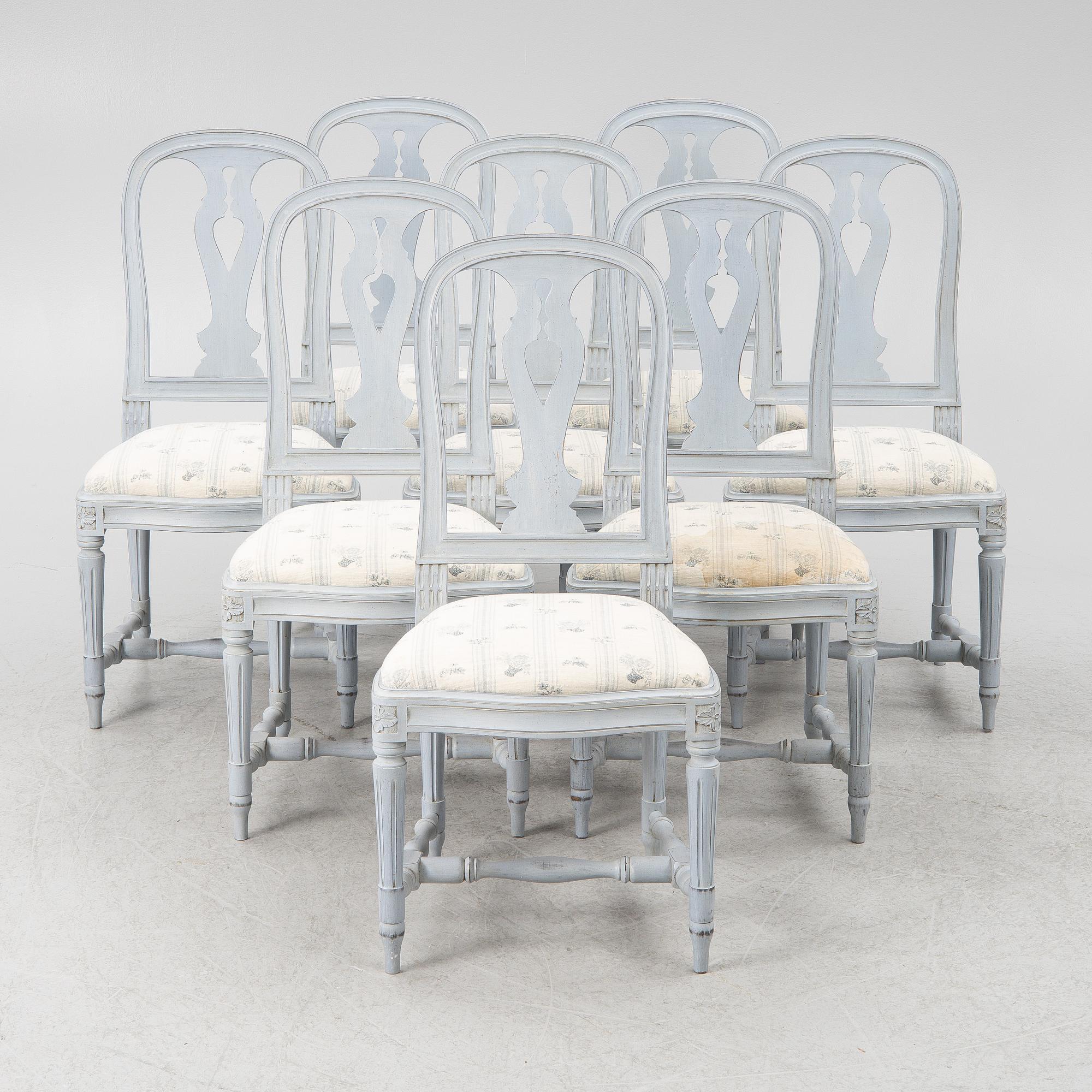 Stolar, 8, st gustaviansk stil, 1900-tal.