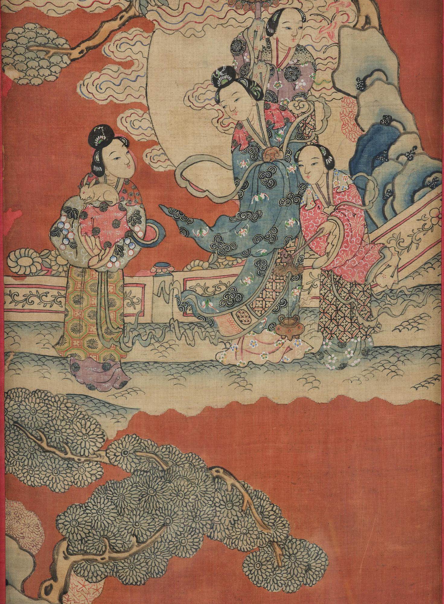 A set of four kesi panels depicting Xiwangmu and the daoist Immortals, late Qing dynasty.