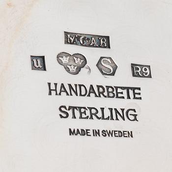 Sockerskål, gräddkanna samt fat, sterling silver, bl a KG Markströms, Uppsala 1967.