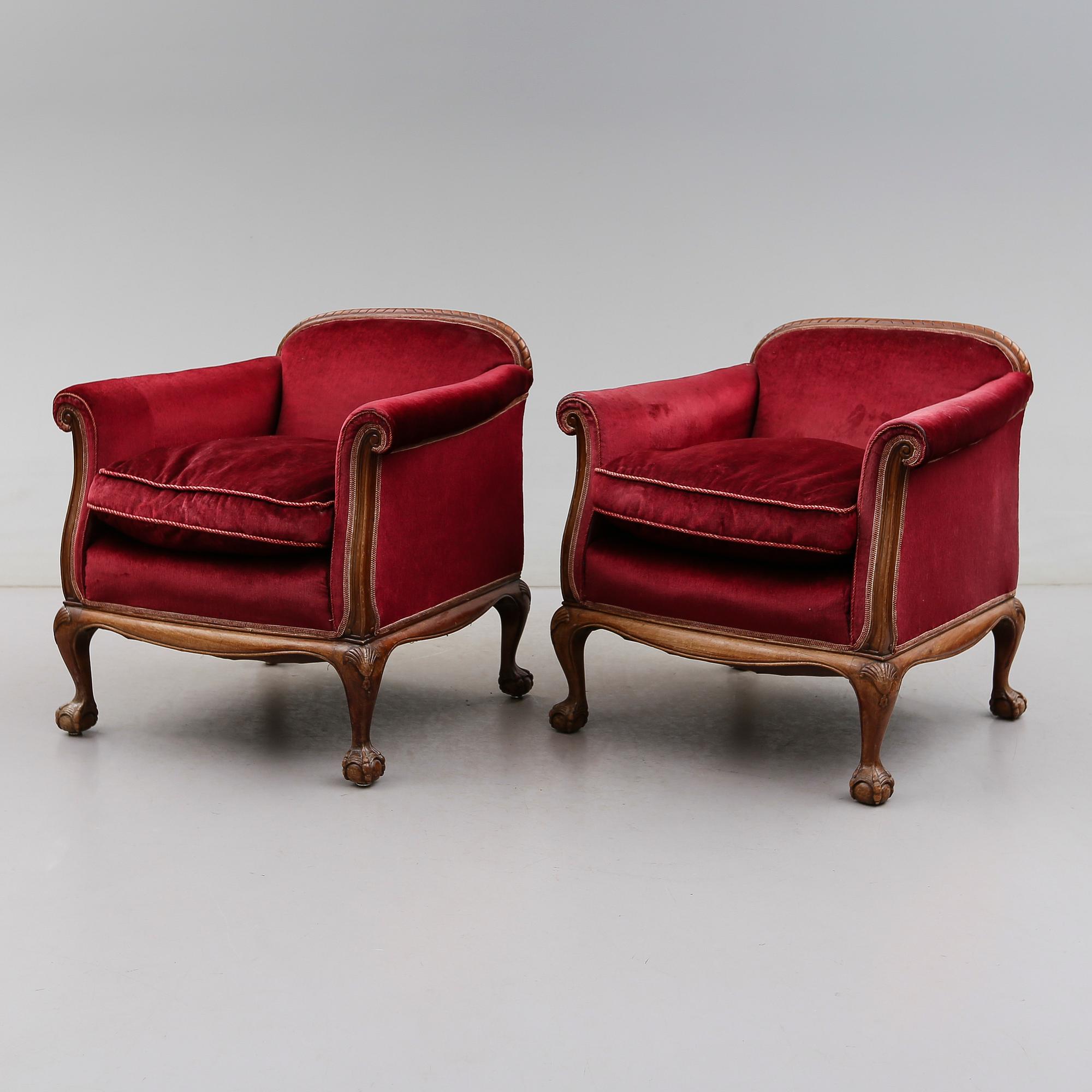 FÅTÖLJER, 1 par, 1900-talets första hälft.