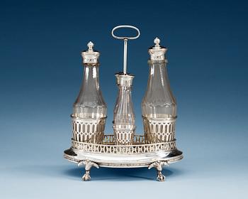 835. A SWEDISH SILVER CRUET-STAND, Makers mark of Johan Ekholm, Stockholm 1798.