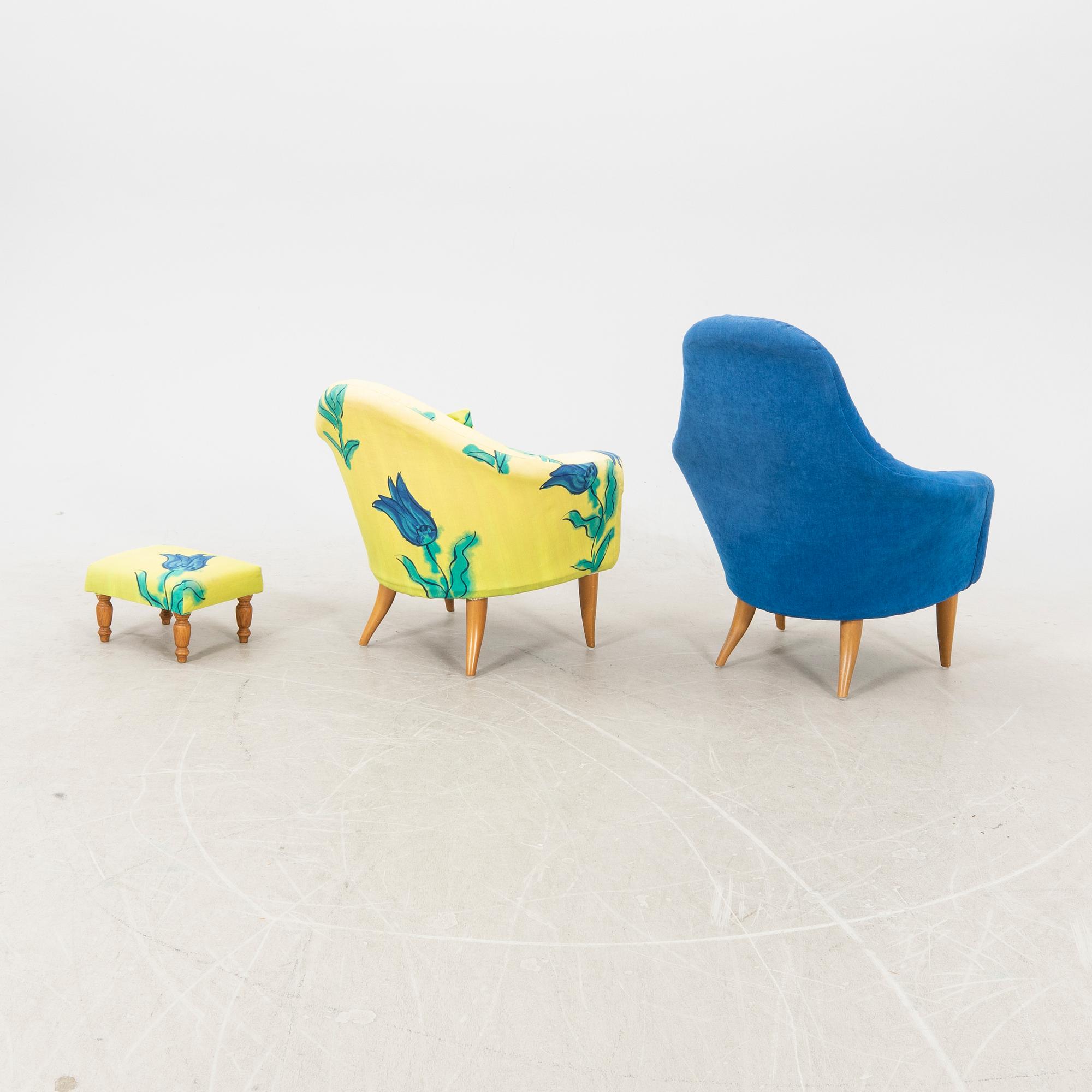 Kerstin Hörlin-Holmquist armchairs, two pieces "Lilla Adam" and "Stora Adam" from the "Paradiset" series, NK (Nordiska Kompaniet).