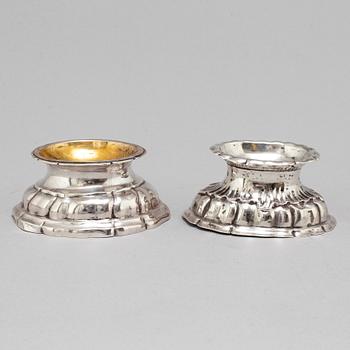 Two German 18th century parcel-gilt silver salts, marked Johann Jacob Rösch, Nürnberg (1764-1807) and Augsburg 1777-79.