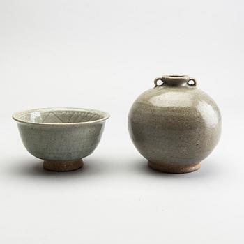 A vase and a celadon bowl, South East Asia, presumably Sukothai, 14th/16th Century.