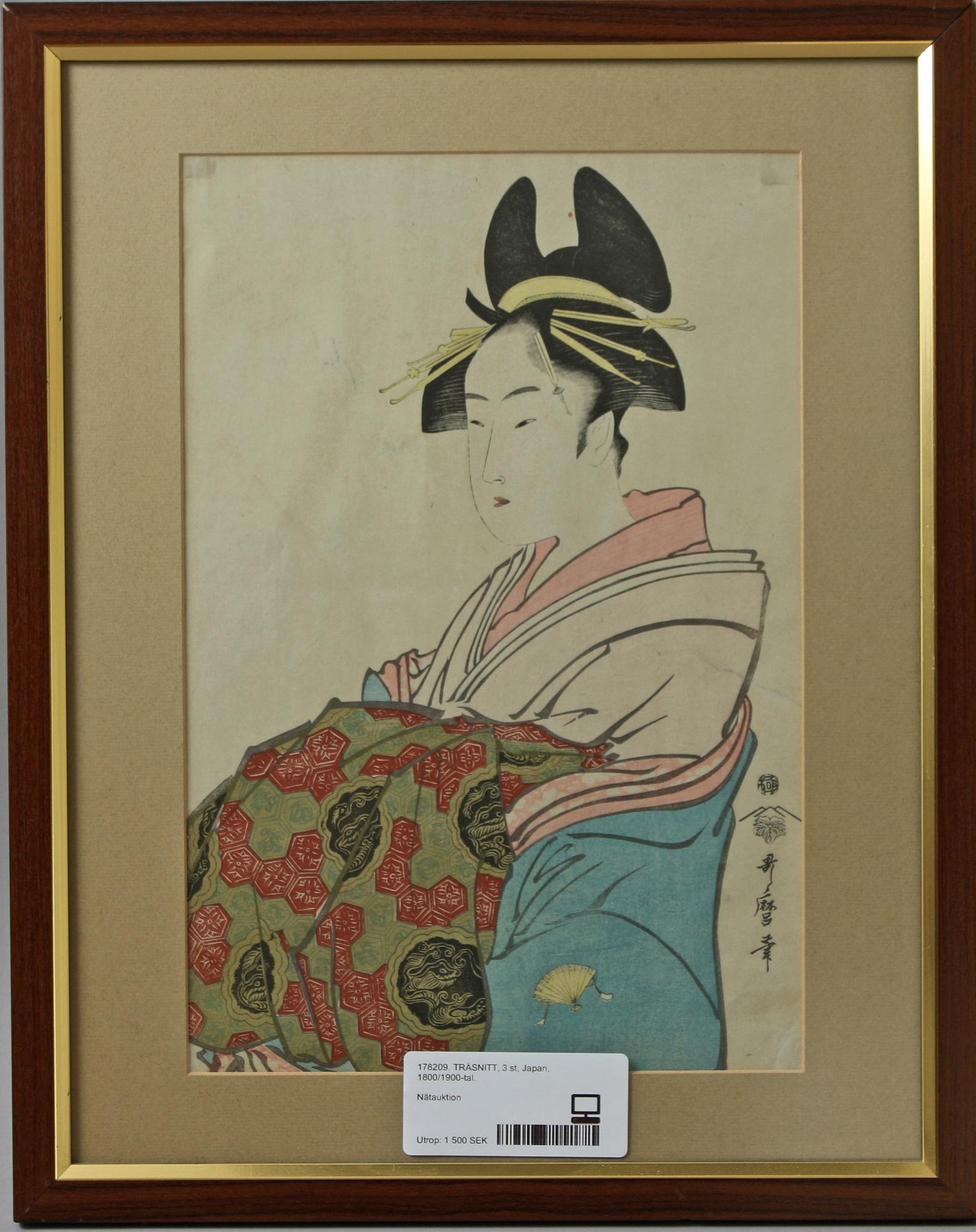 TRÄSNITT, 3 st, Japan, 1800/1900-tal.